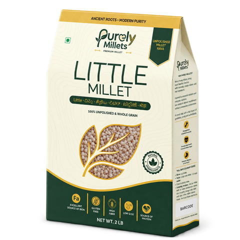 Purely Millets Little Millets, 2 lb box, angled front view.