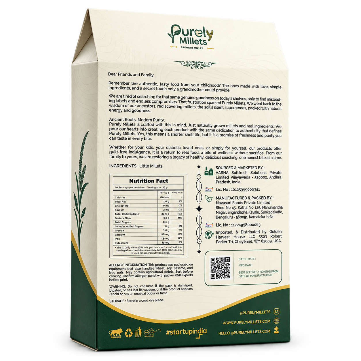 Purely Millets Little Millets, 2 lb box, angled back view.